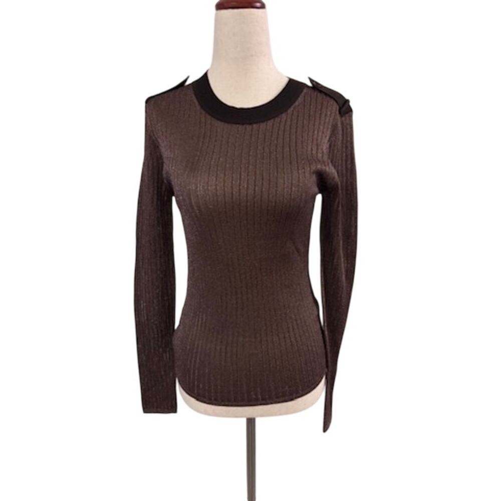 NWT Banana Republic Brown Shimmery Ribbed Long Sleeve Top Small